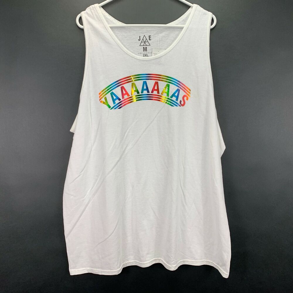 Jem Mens Yas Graphic Print Pride Tank Top Shirt White 2XL